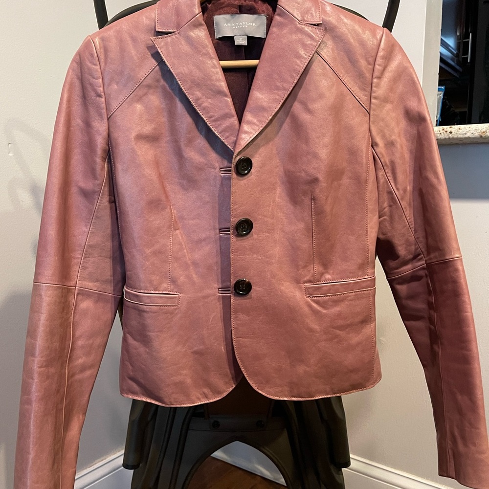 Ann Taylor 0 Petite Blush Pink Leather Blazer - never worn
